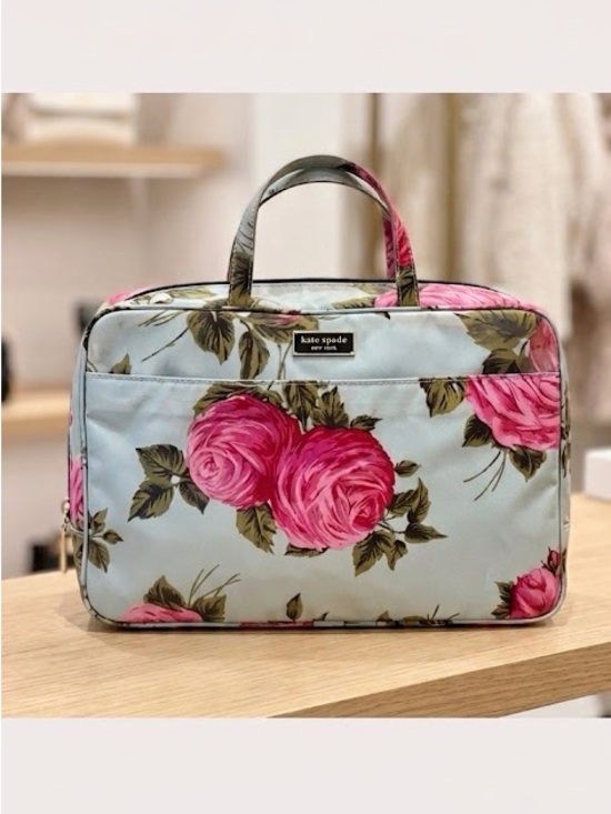 kate spade Handbags - Rare Vintage Y2K Kate Spade Blue Pink Cabbage Rose Sam Toiletry Cosmetic Bag